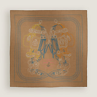 HERMES カレ90 ブリッド・ドゥ・ガラ カレ 90 《ブリッド・ドゥ・ガラ・ブロデ・オ・フィル》 - マロン